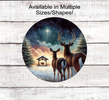 Nativity Wreath Sign: Deer and Jesus Manger, Rustic Christmas Cabin Decor