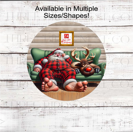 Christmas Wreath Sign, Santa Claus and Rudolph, Christmas Countdown- PA2233