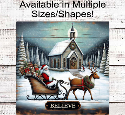 Christmas Wreath Sign, Primitive Church, Sleigh Decor, Rustic Farmhouse- CW2234