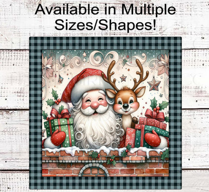Christmas Wreath Signs, Santa Claus, Red Nose, Reindeer Decor- CW2228