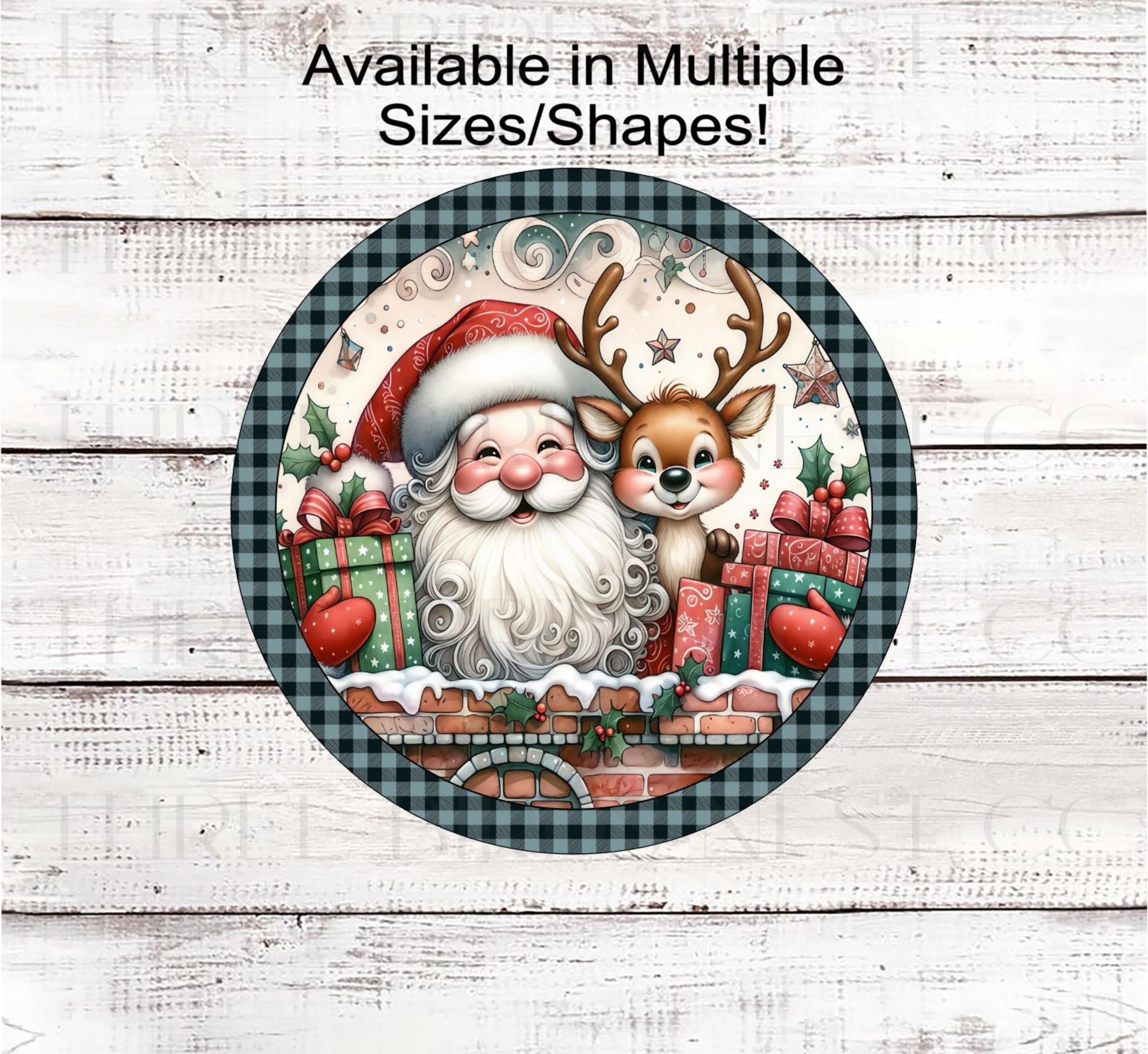 Christmas Wreath Signs, Santa Claus, Red Nose, Reindeer Decor- CW2228