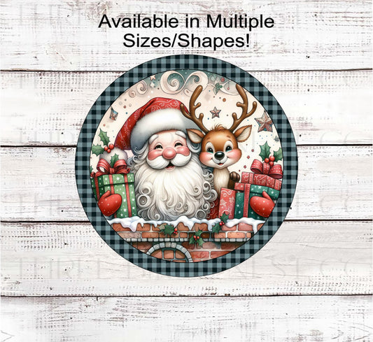 Christmas Wreath Signs, Santa Claus, Red Nose, Reindeer Decor- CW2228