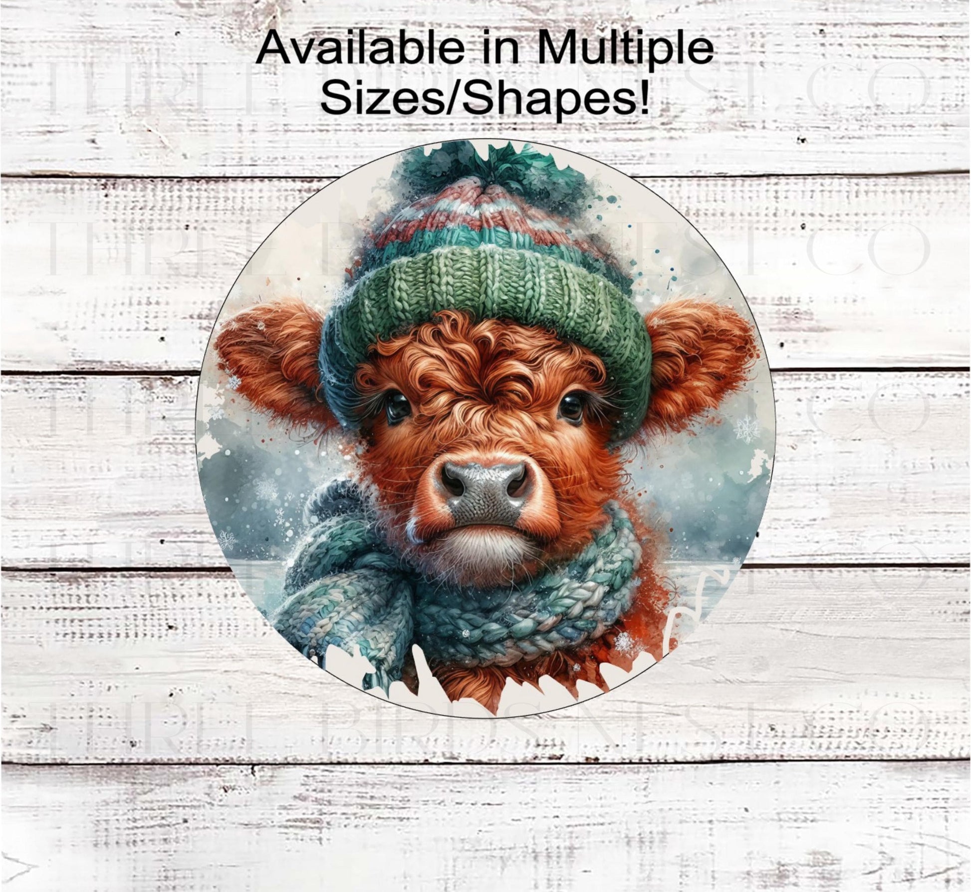Winter Wreath Sign, Scottish Highland Cow, Snowflakes, Farmhouse Christmas- FT2236