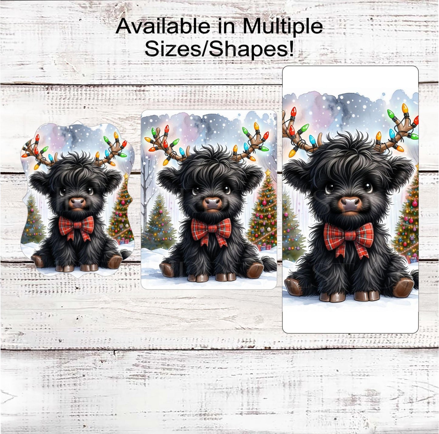 Christmas Wreath Sign, Scottish Highland Cow, Christmas Lights Antlers, Farm Animals- FT2239