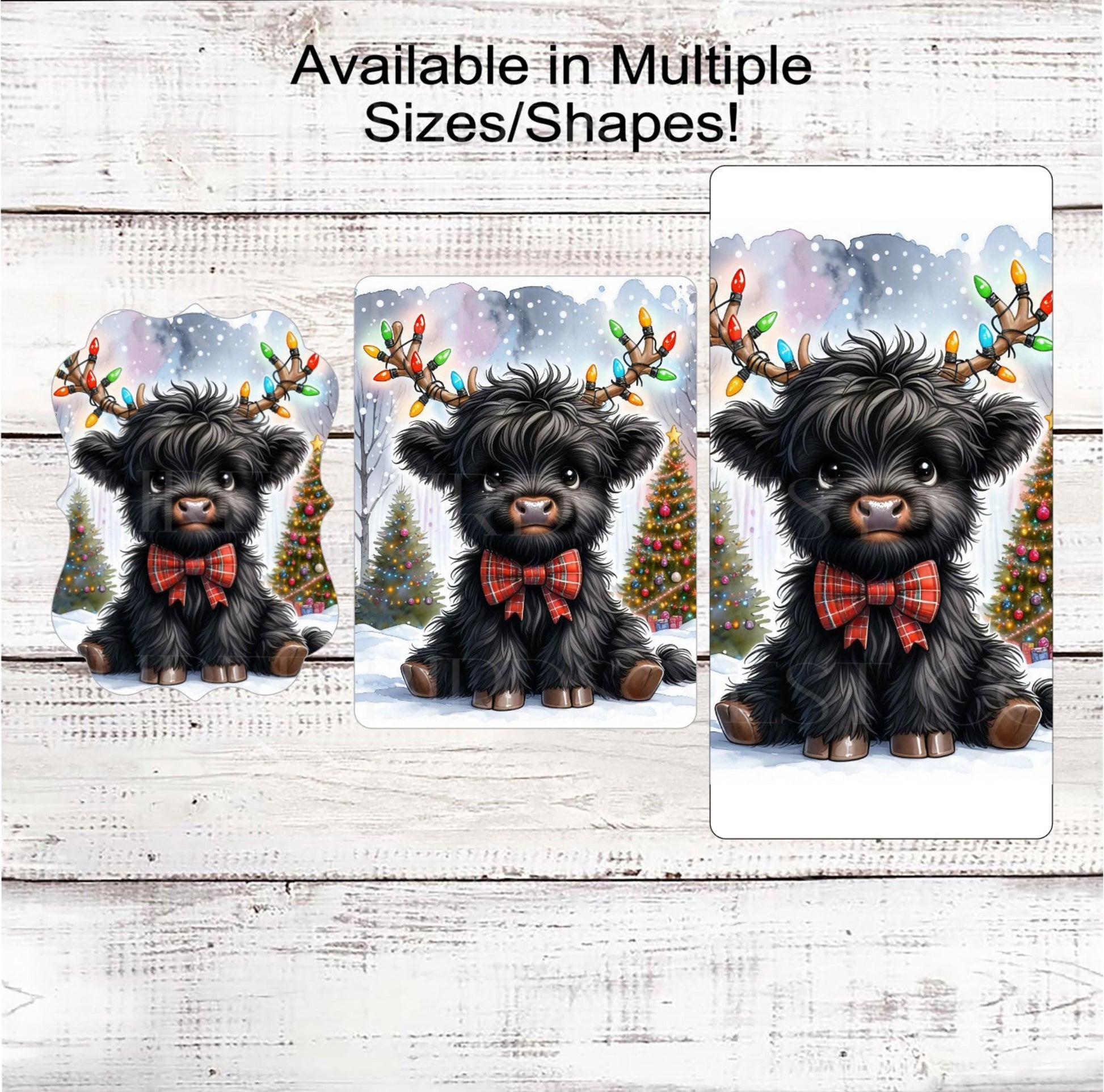 Christmas Wreath Sign, Scottish Highland Cow, Christmas Lights Antlers, Farm Animals- FT2239