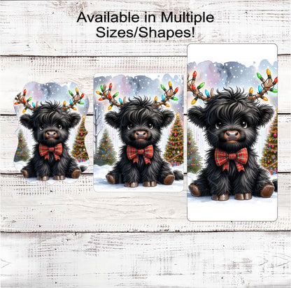 Christmas Wreath Sign, Scottish Highland Cow, Christmas Lights Antlers, Farm Animals- FT2239
