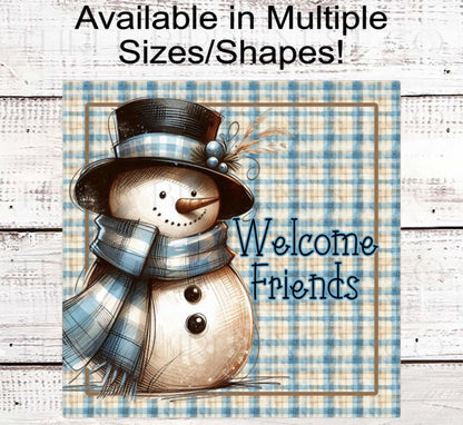 Snowman Wreath Sign, Welcome Friends, Farmhouse Christmas, Winter Welcome- CW2244