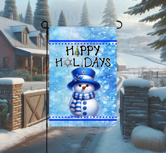 Snowman Double-Sided Garden Flag, Jewish Hanukkah Decor, Happy Holidays, Star of David