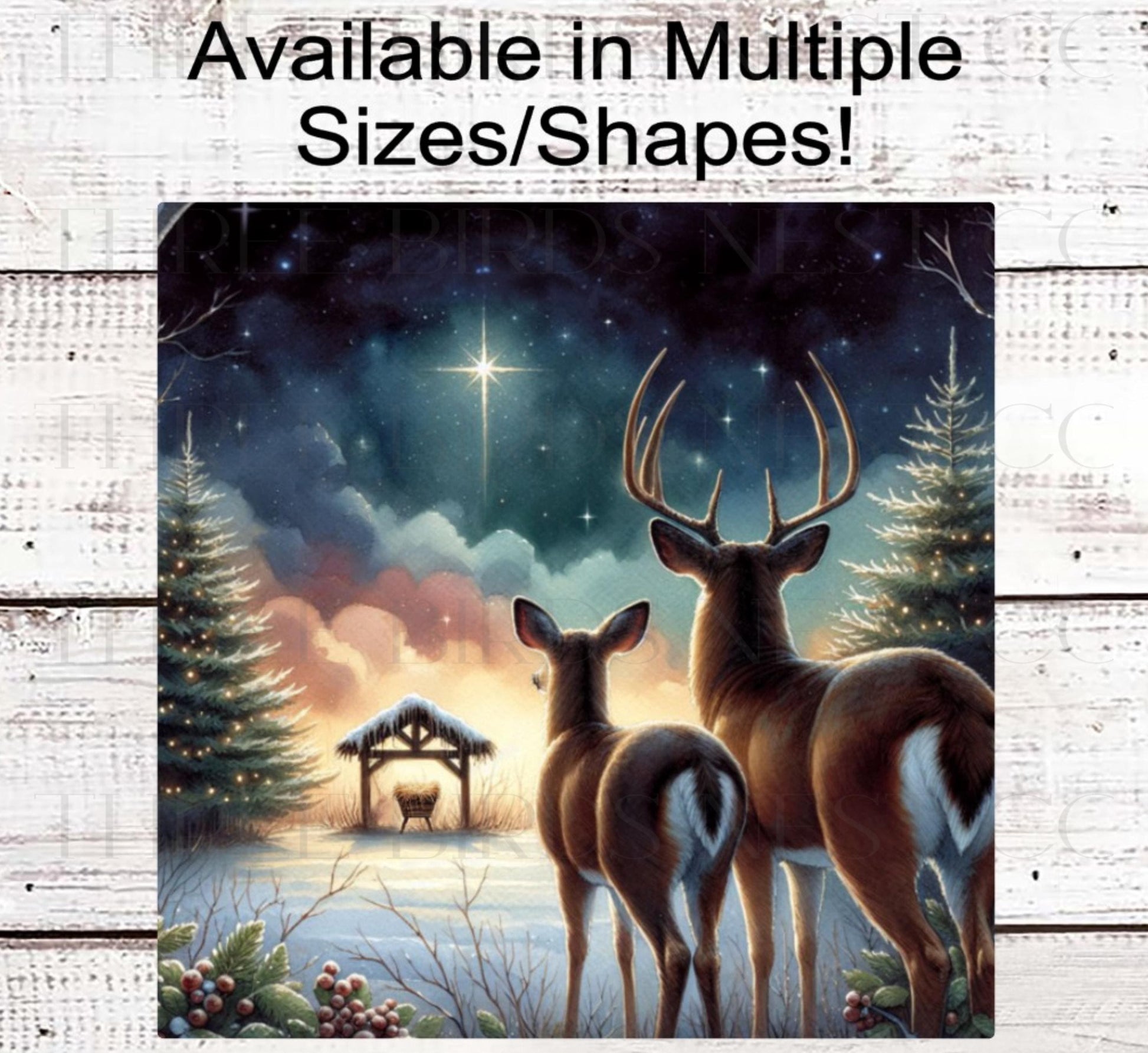 Nativity Wreath Sign: Deer and Jesus Manger, Rustic Christmas Cabin Decor