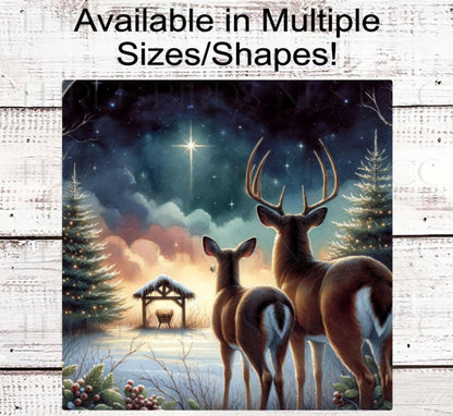 Nativity Wreath Sign: Deer and Jesus Manger, Rustic Christmas Cabin Decor