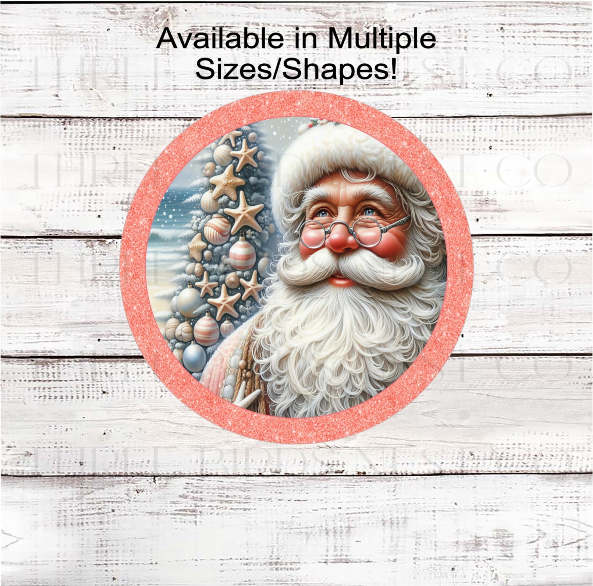 Beach Christmas Wreath Signs, Santa Claus, Starfish Decor, Pastel Christmas, Coral Lover- CW2251