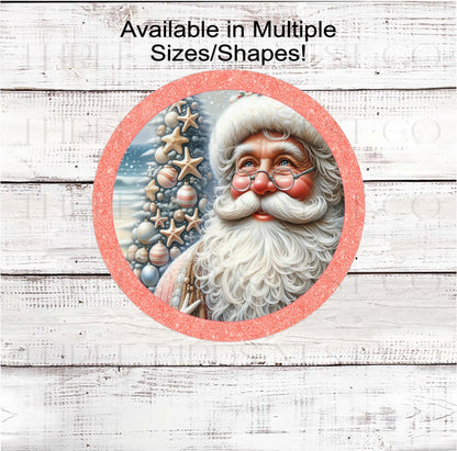 Beach Christmas Wreath Signs, Santa Claus, Starfish Decor, Pastel Christmas, Coral Lover- CW2251