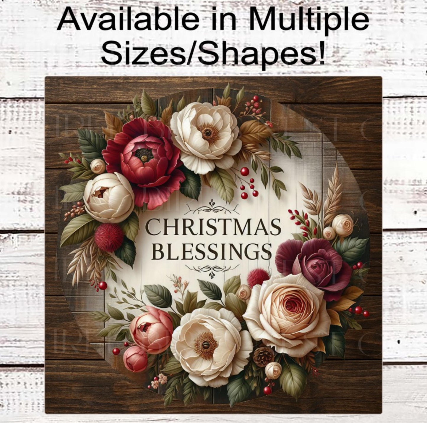 Christmas Wreath Sign, Peonies Lover, Rustic Farmhouse Decor, Christmas Blessings- CW2253