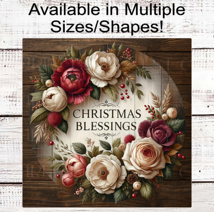 Christmas Wreath Sign, Peonies Lover, Rustic Farmhouse Decor, Christmas Blessings- CW2253