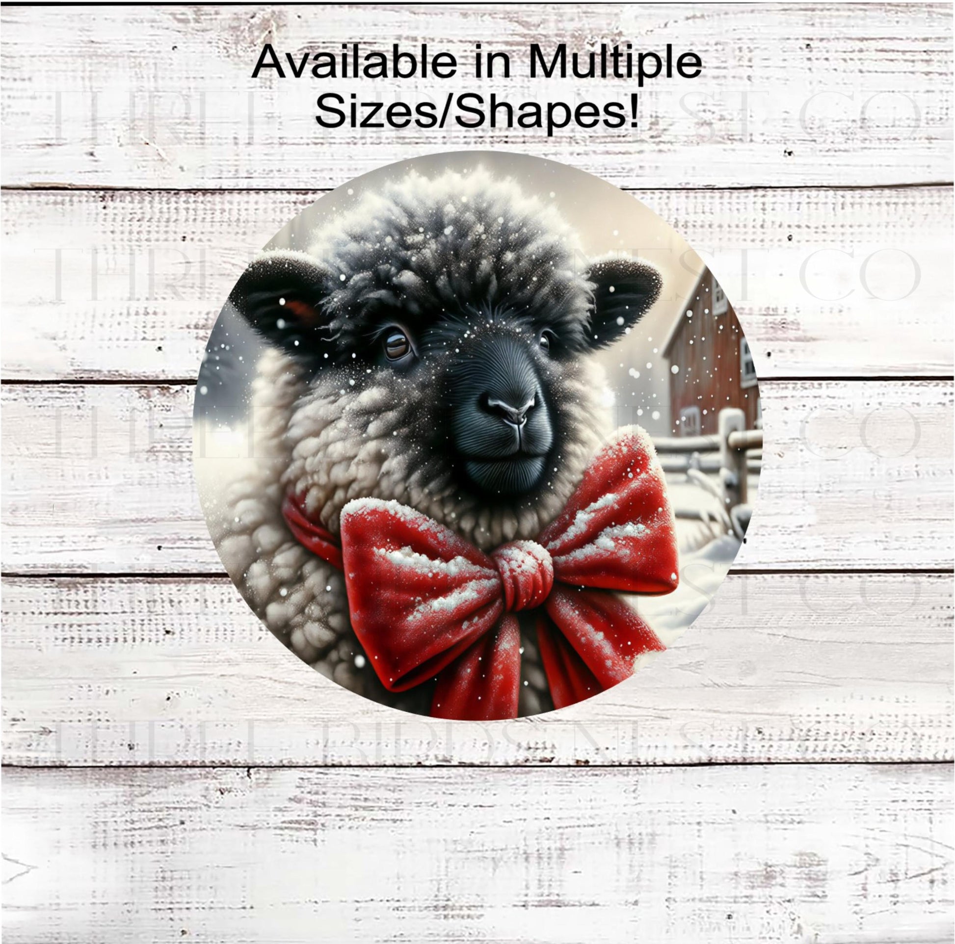 Christmas Wreath Sign, Scottish Black-Nosed Sheep, Winter Snow, Rustic Farmhouse- FT2256
