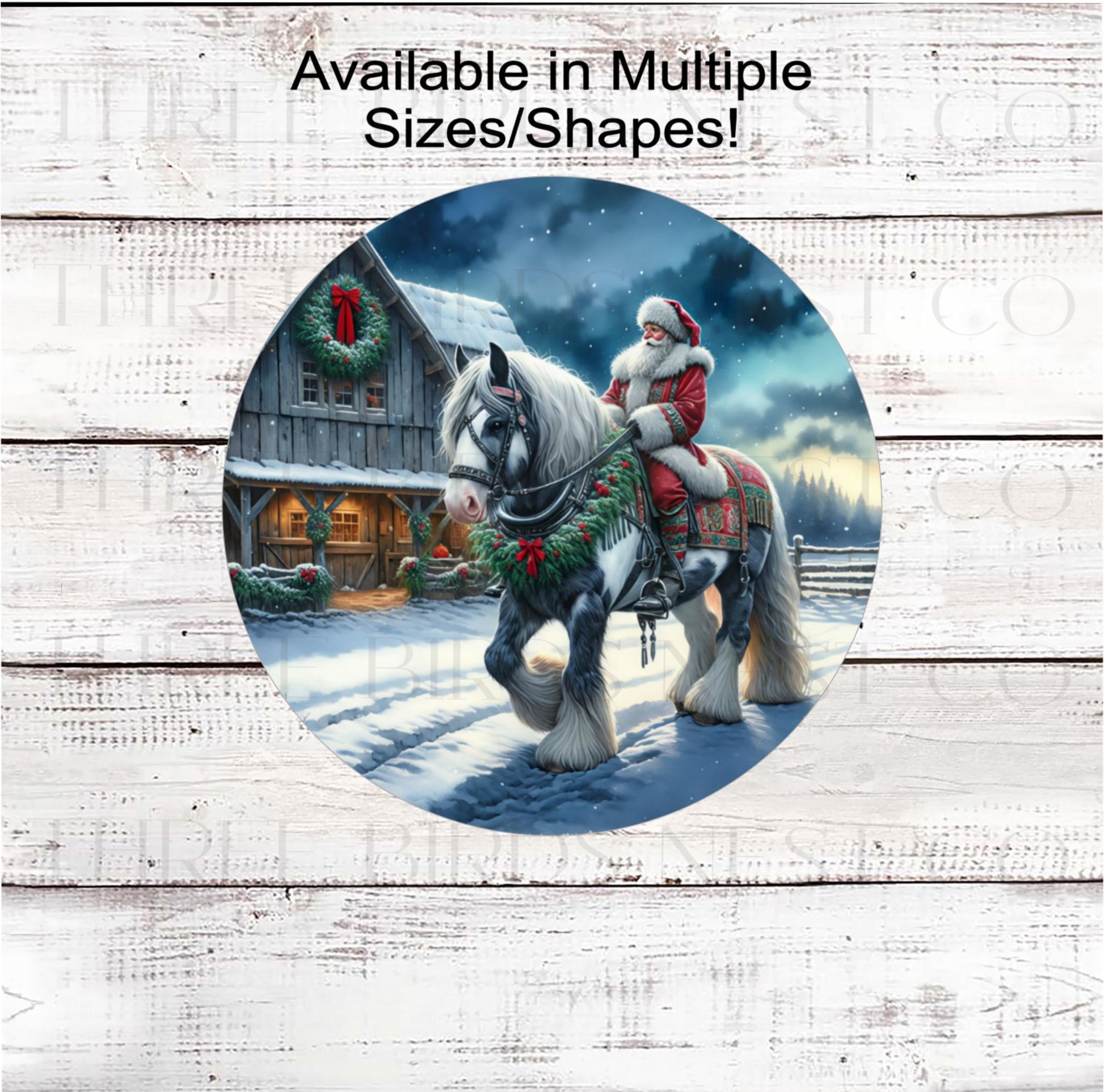 Christmas Wreath Sign, Santa Claus, Gypsy Vanner Horse, Rustic Farmhouse Decor- CW2258