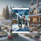 Christmas Double-Sided Garden Flag, Santa Claus and the Gypsy Vanner Horse, Rustic Farmhouse