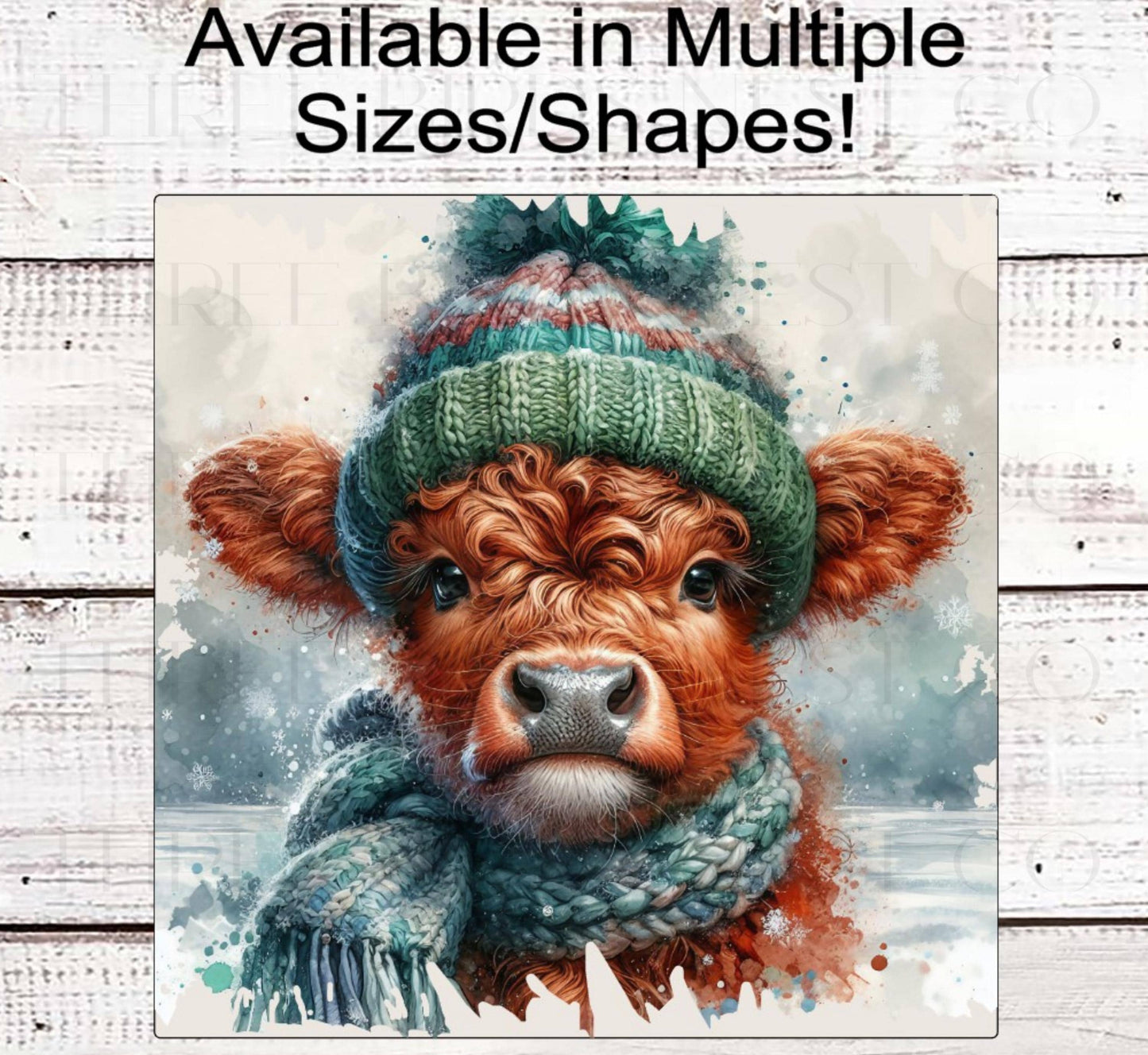 Winter Wreath Sign, Scottish Highland Cow, Snowflakes, Farmhouse Christmas- FT2236