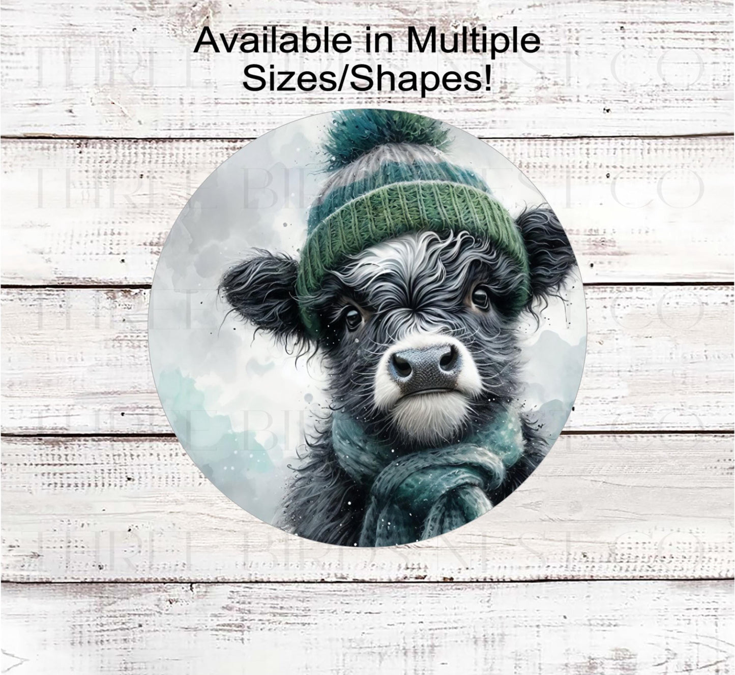 Winter Wreath Sign, Scottish Highland Cow, Snowflakes, Farmhouse Christmas- FT2237