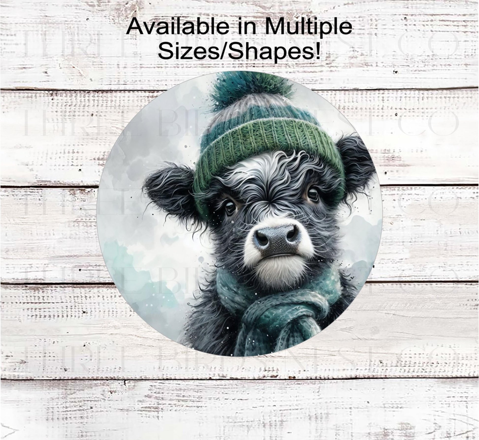 Winter Wreath Sign, Scottish Highland Cow, Snowflakes, Farmhouse Christmas- FT2237