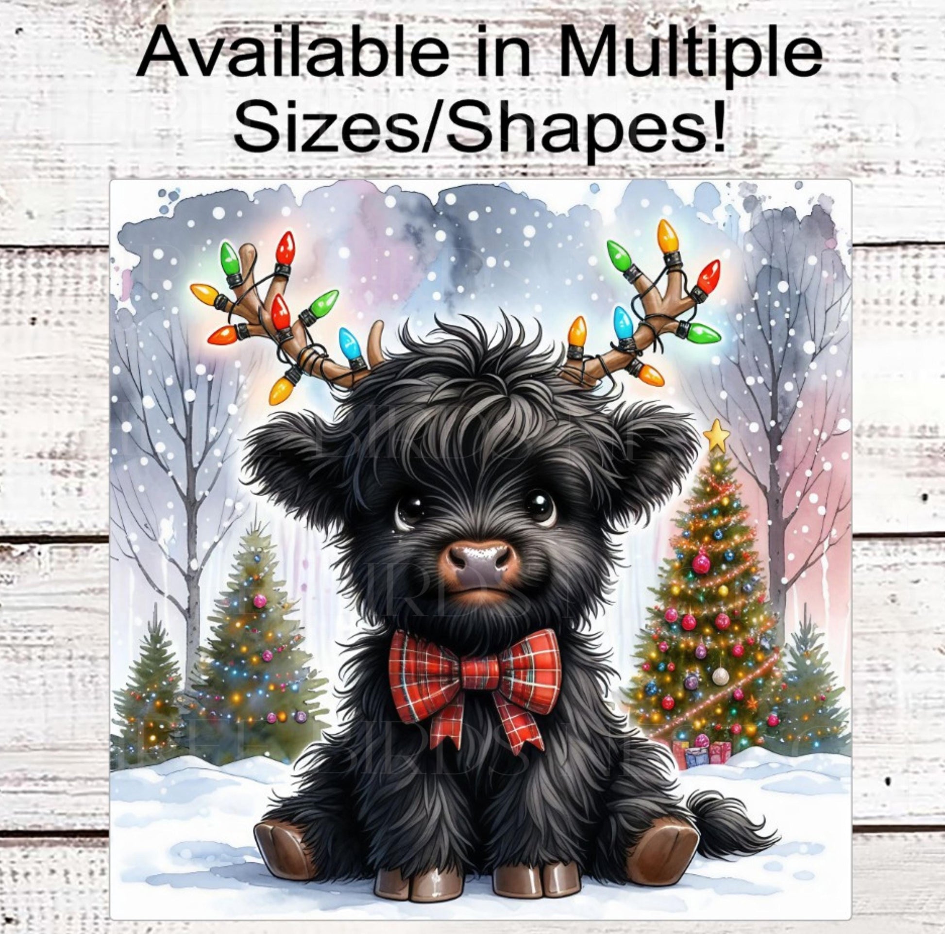 Christmas Wreath Sign, Scottish Highland Cow, Christmas Lights Antlers, Farm Animals- FT2239