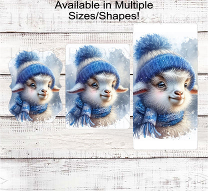Winter Wreath Sign, Baby Goat, Snowflakes, Farmhouse Christmas- FT2240