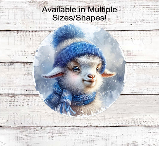 Winter Wreath Sign, Baby Goat, Snowflakes, Farmhouse Christmas- FT2240