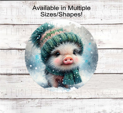 Winter Wreath Sign, Baby Pig, Snowflakes, Farmhouse Christmas- FT2241