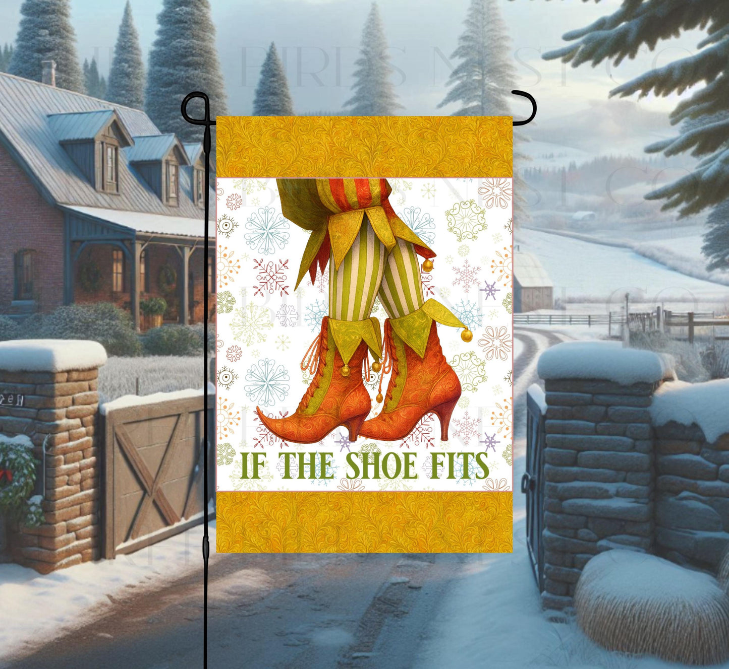 Christmas Double-Sided Garden Flag, Vintage Elf Legs, If the Shoe Fits