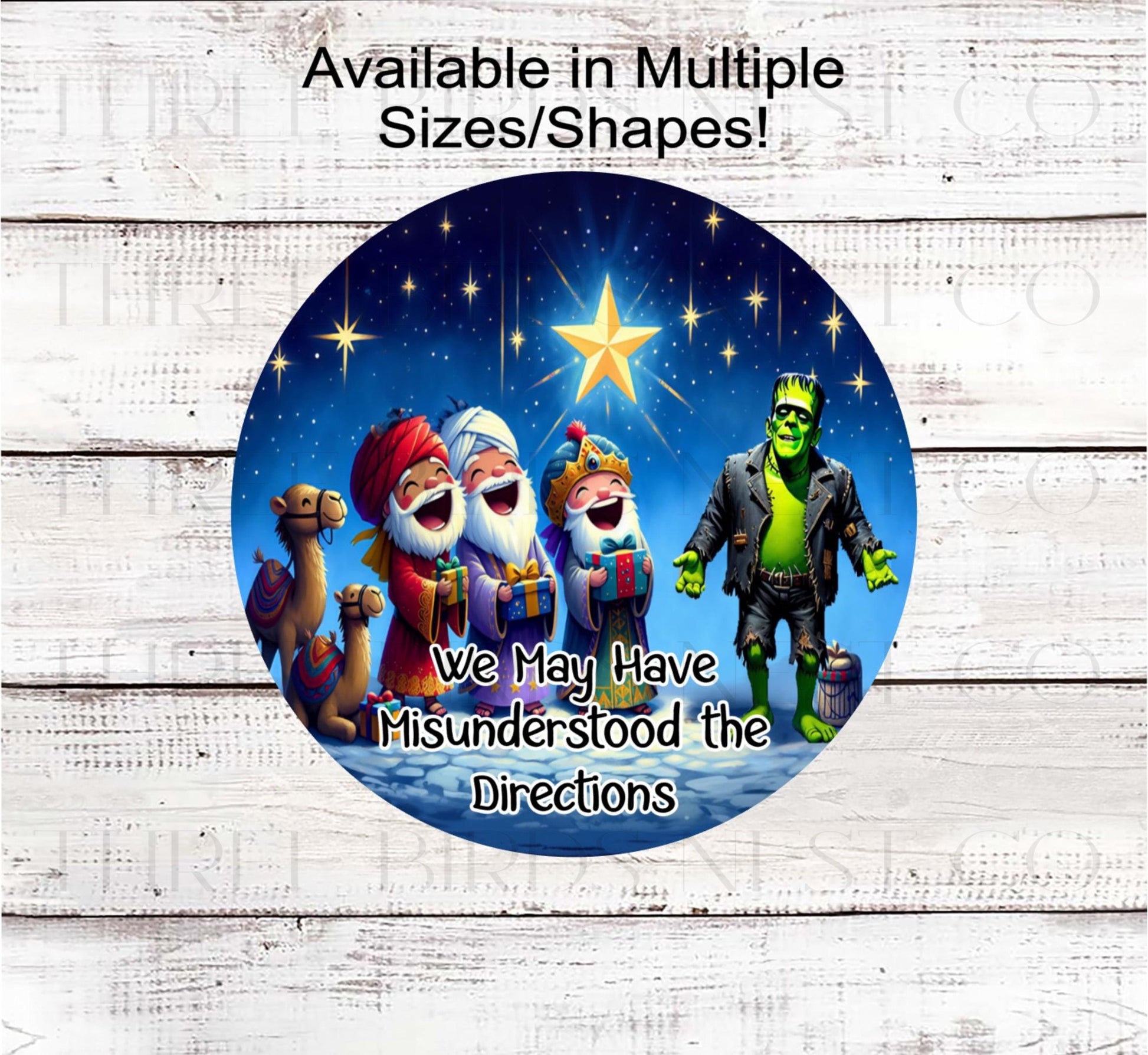 Nativity Wreath Signs, Funny Christmas, Frankencense Frankenstein Joke, Religious Gifts- CW2247