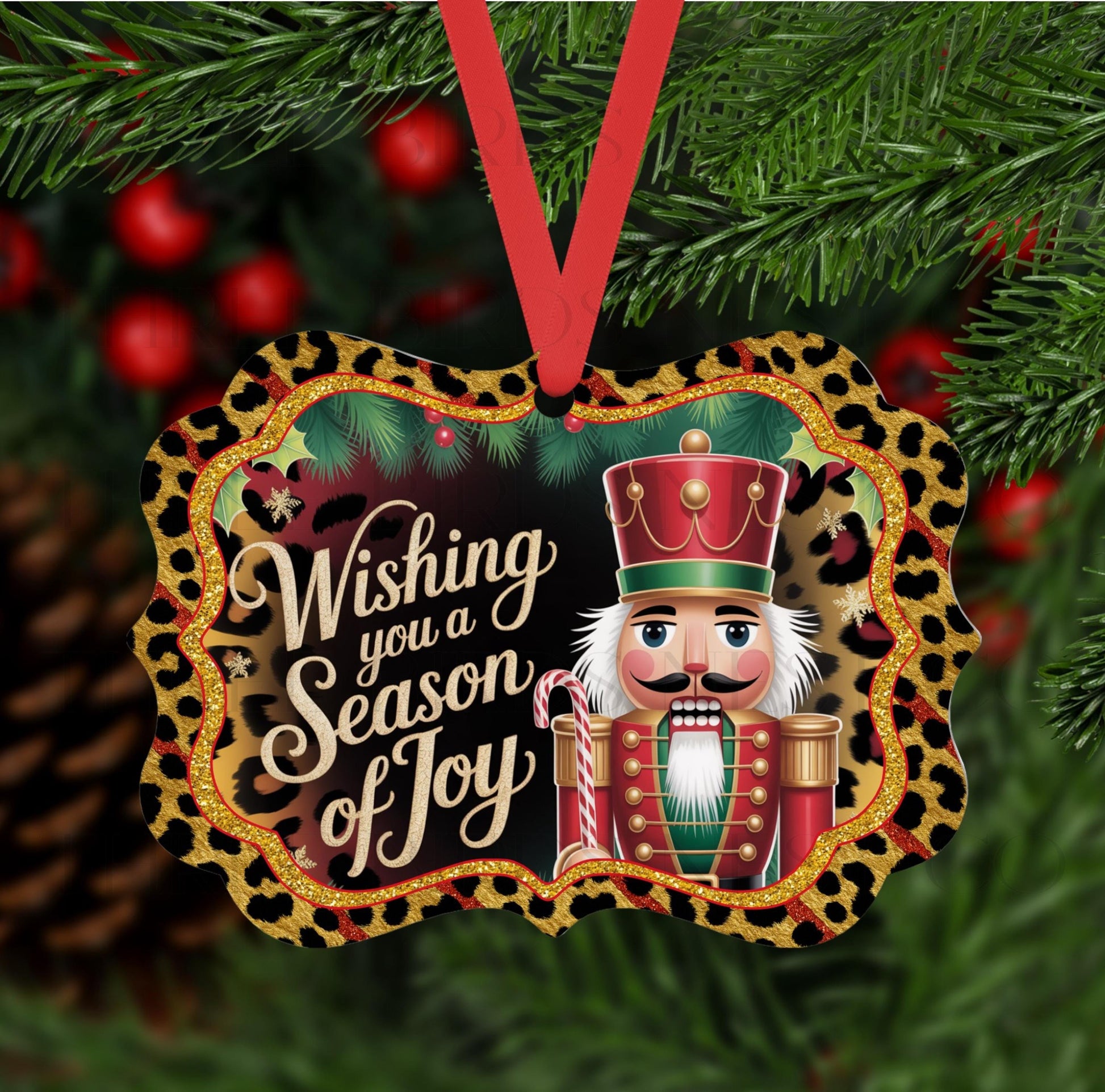 Season of Joy Nutcracker Double-Sided Metal Christmas Ornament, Leopard Print Lover