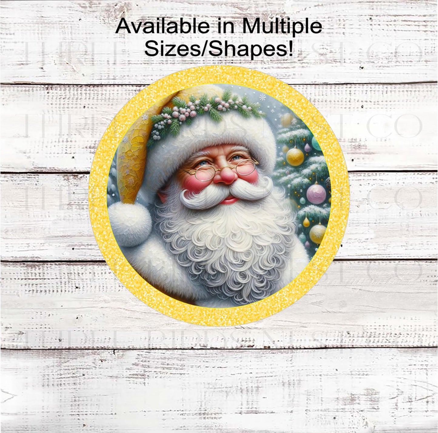 Christmas Wreath Signs, Santa Claus, Pastel Christmas, Yellow Lover- CW2248
