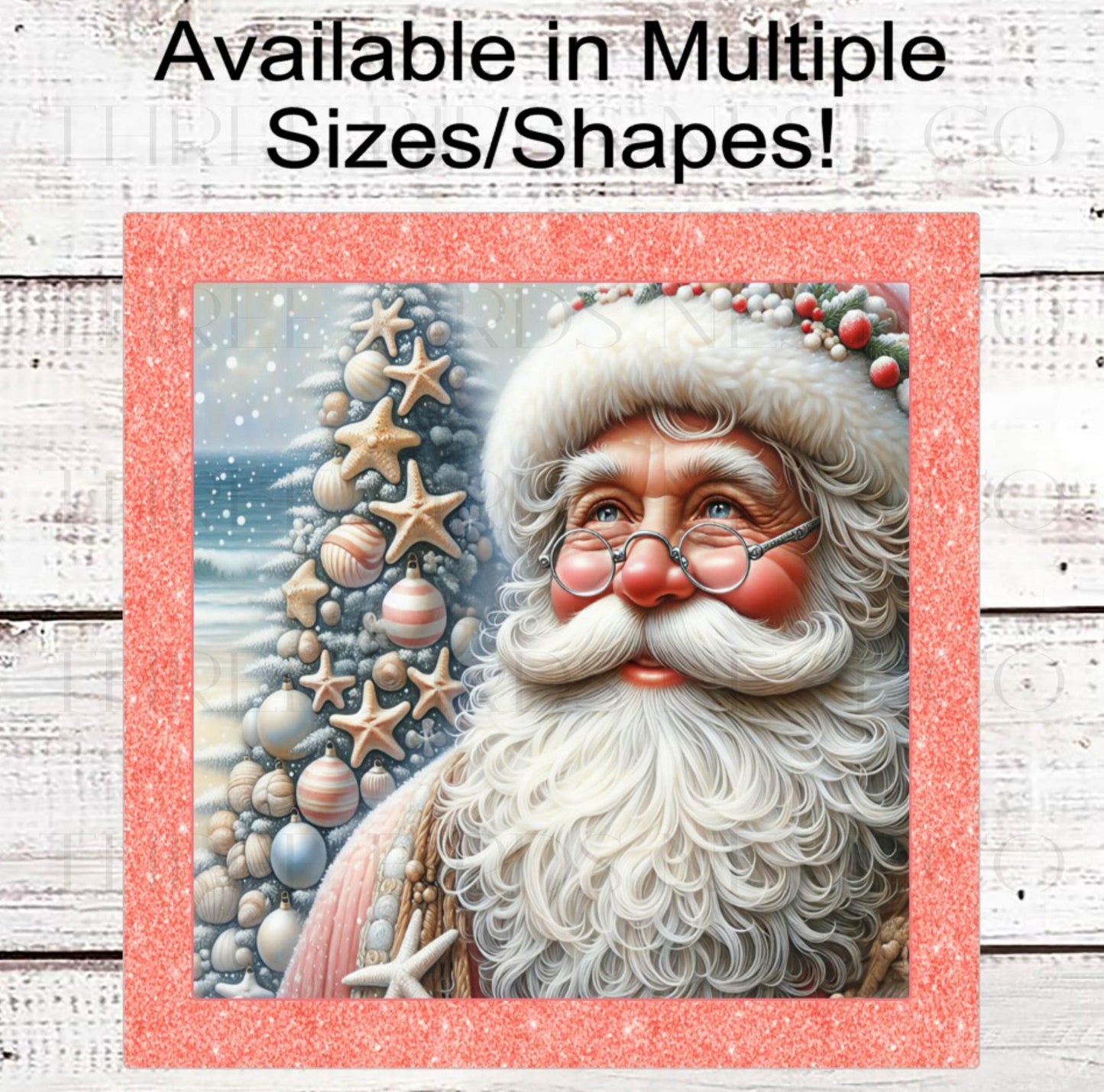 Beach Christmas Wreath Signs, Santa Claus, Starfish Decor, Pastel Christmas, Coral Lover- CW2251