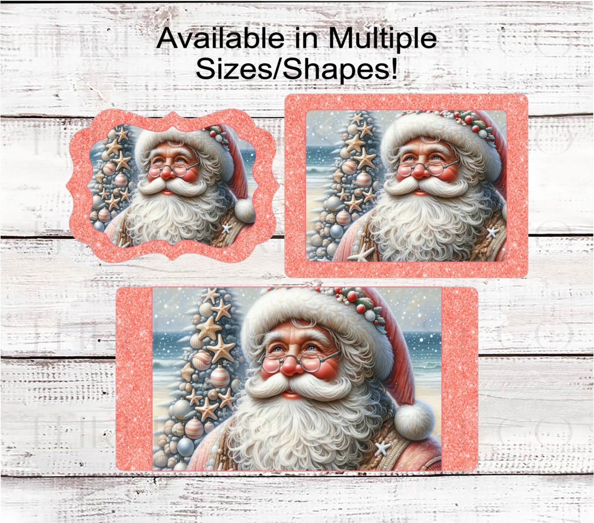 Beach Christmas Wreath Signs, Santa Claus, Starfish Decor, Pastel Christmas, Coral Lover- CW2251