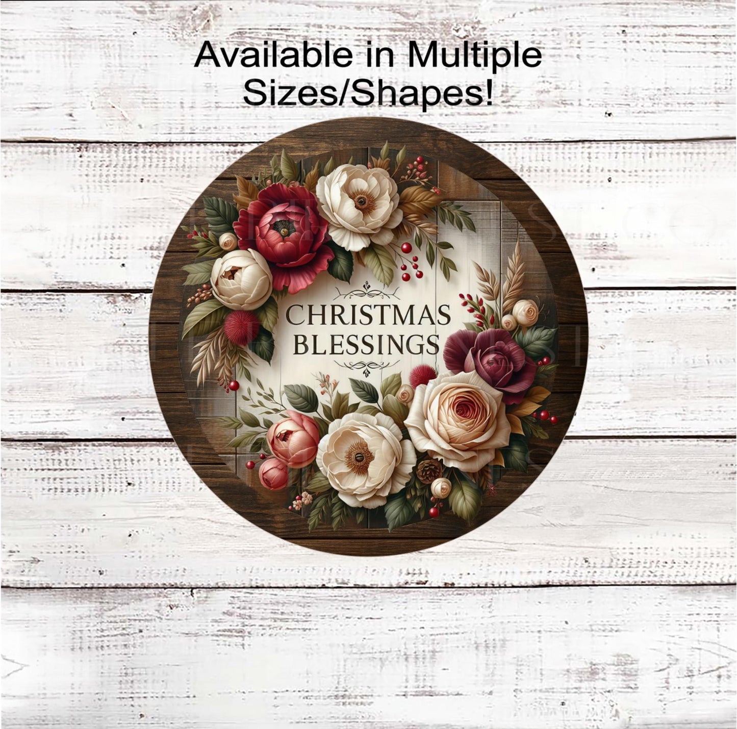 Christmas Wreath Sign, Peonies Lover, Rustic Farmhouse Decor, Christmas Blessings- CW2253