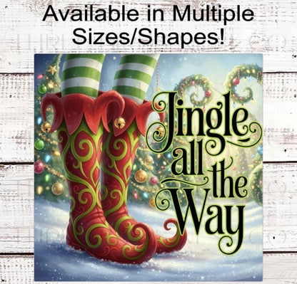 Christmas Wreath Signs, Elf Legs and Shoes, Jingle All the Way- CW2262