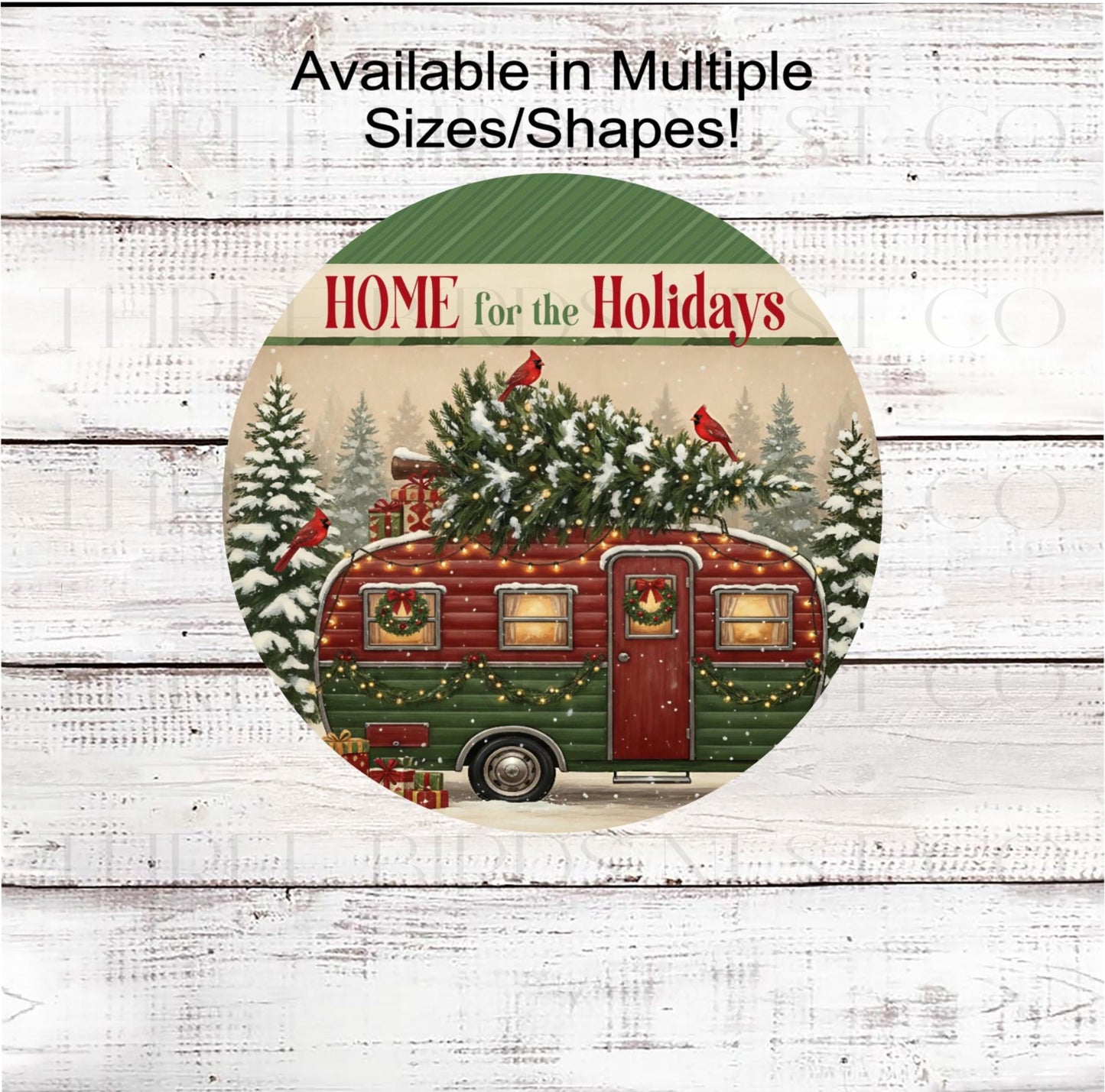 Christmas Wreath Signs, Home for the Holidays Camper, Vintage Camping Trailer- CW2255