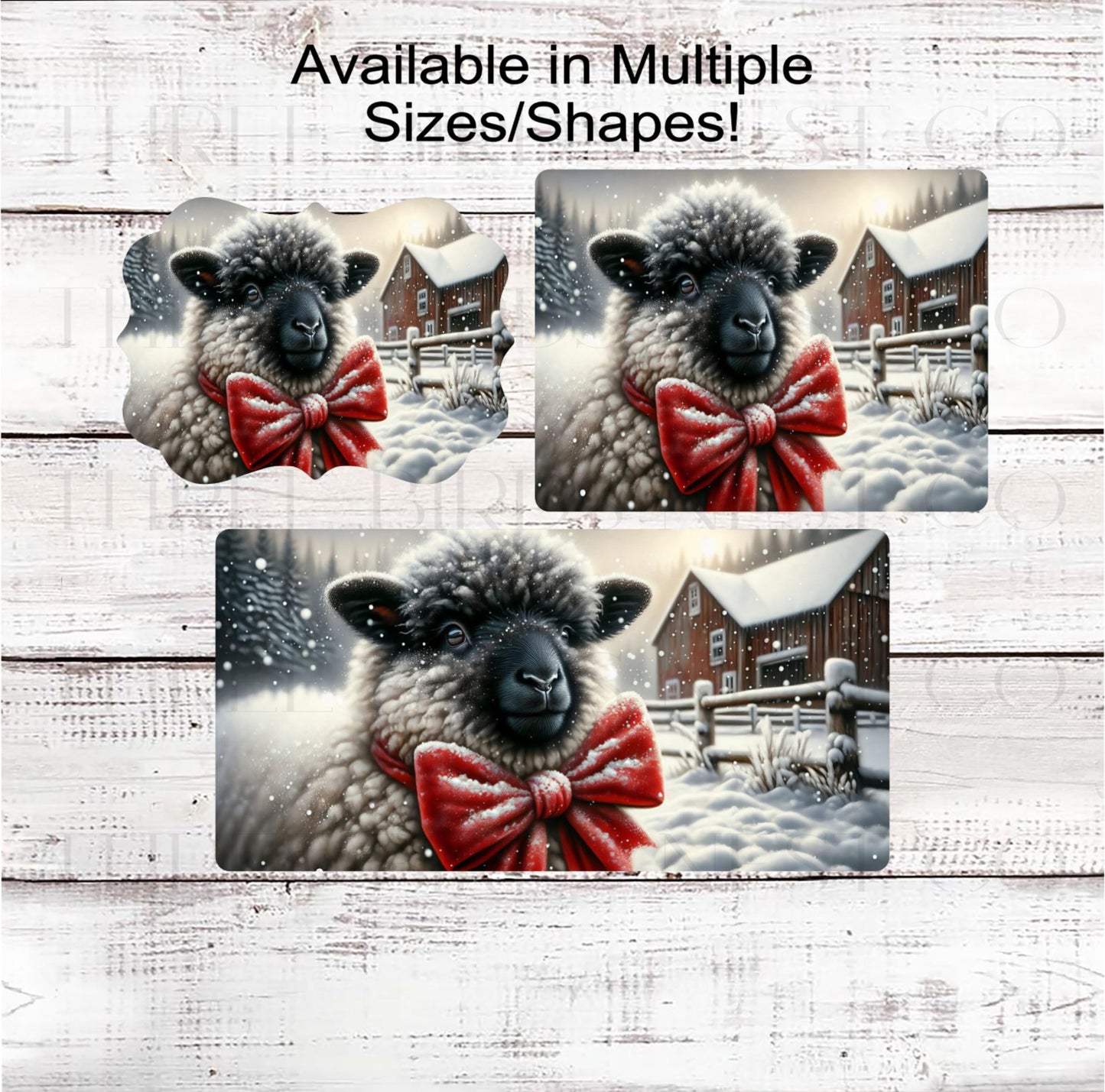 Christmas Wreath Sign, Scottish Black-Nosed Sheep, Winter Snow, Rustic Farmhouse- FT2256
