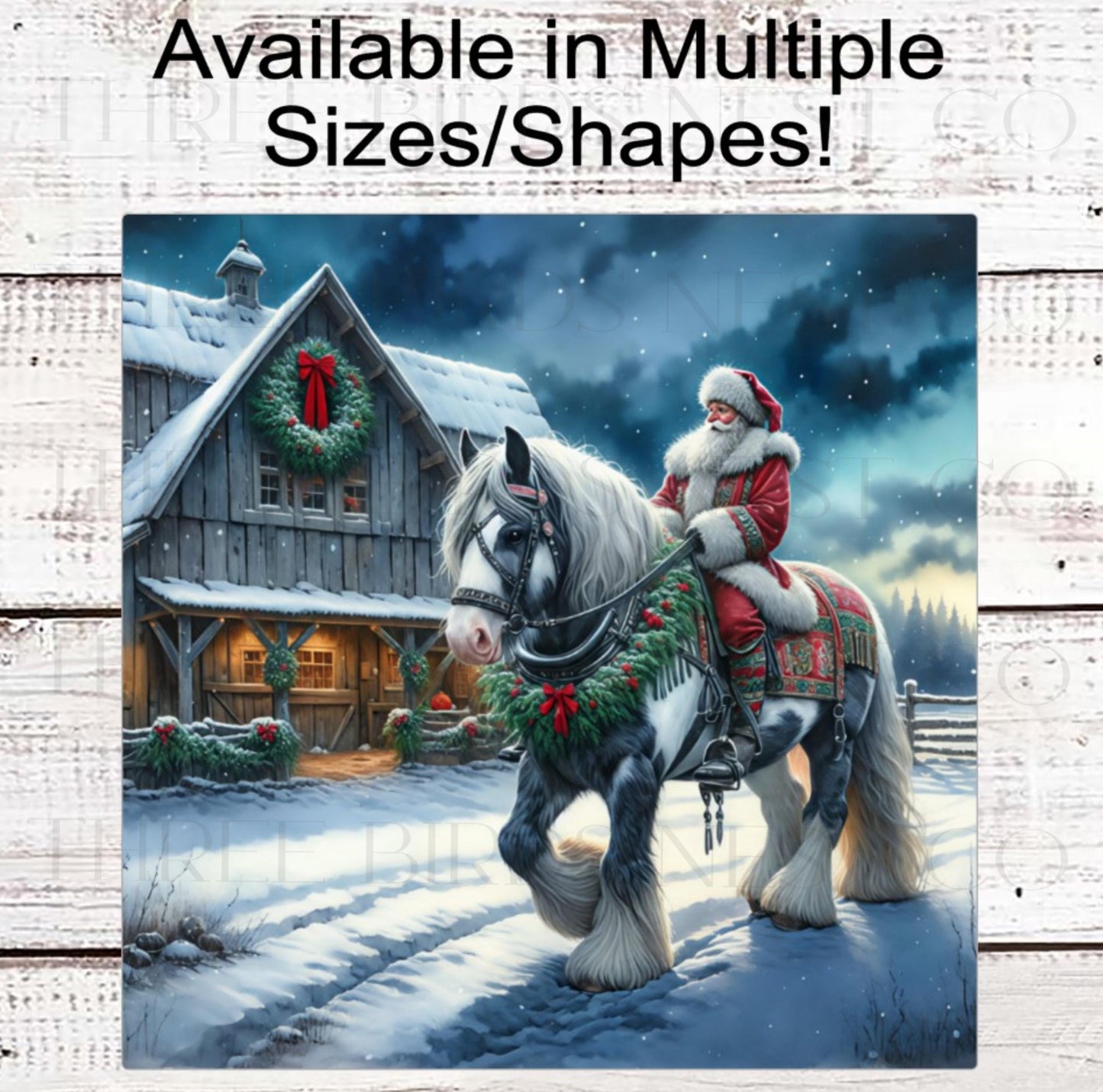 Christmas Wreath Sign, Santa Claus, Gypsy Vanner Horse, Rustic Farmhouse Decor- CW2258