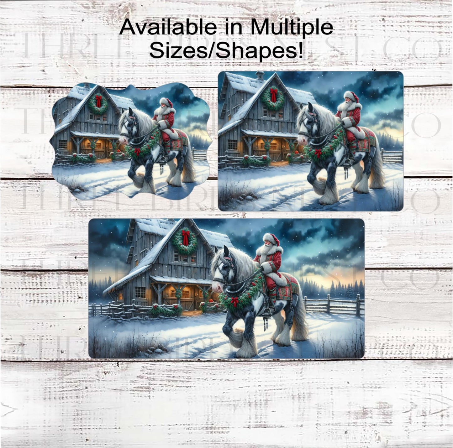 Christmas Wreath Sign, Santa Claus, Gypsy Vanner Horse, Rustic Farmhouse Decor- CW2258