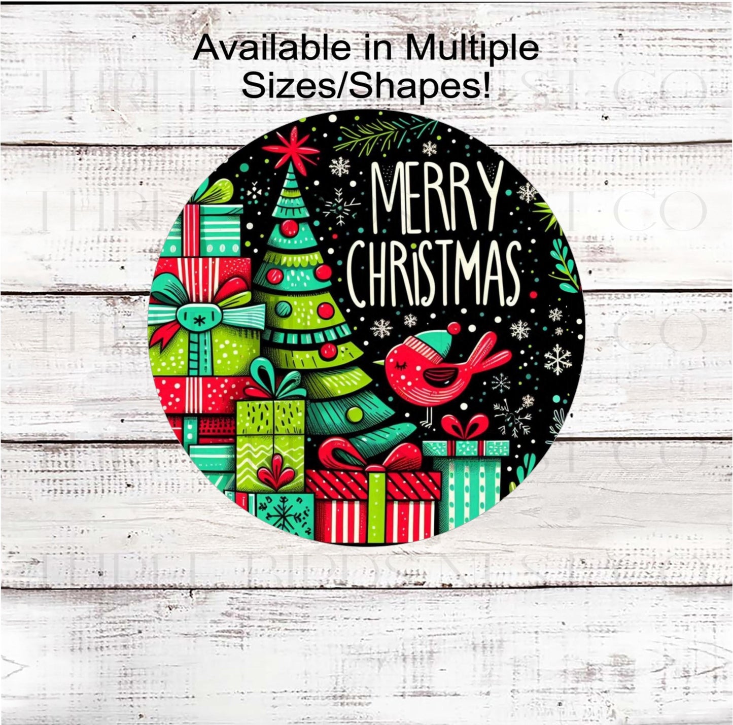 Merry Christmas Wreath Sign, Whimsical Decor, Cardinal Bird- CW2258