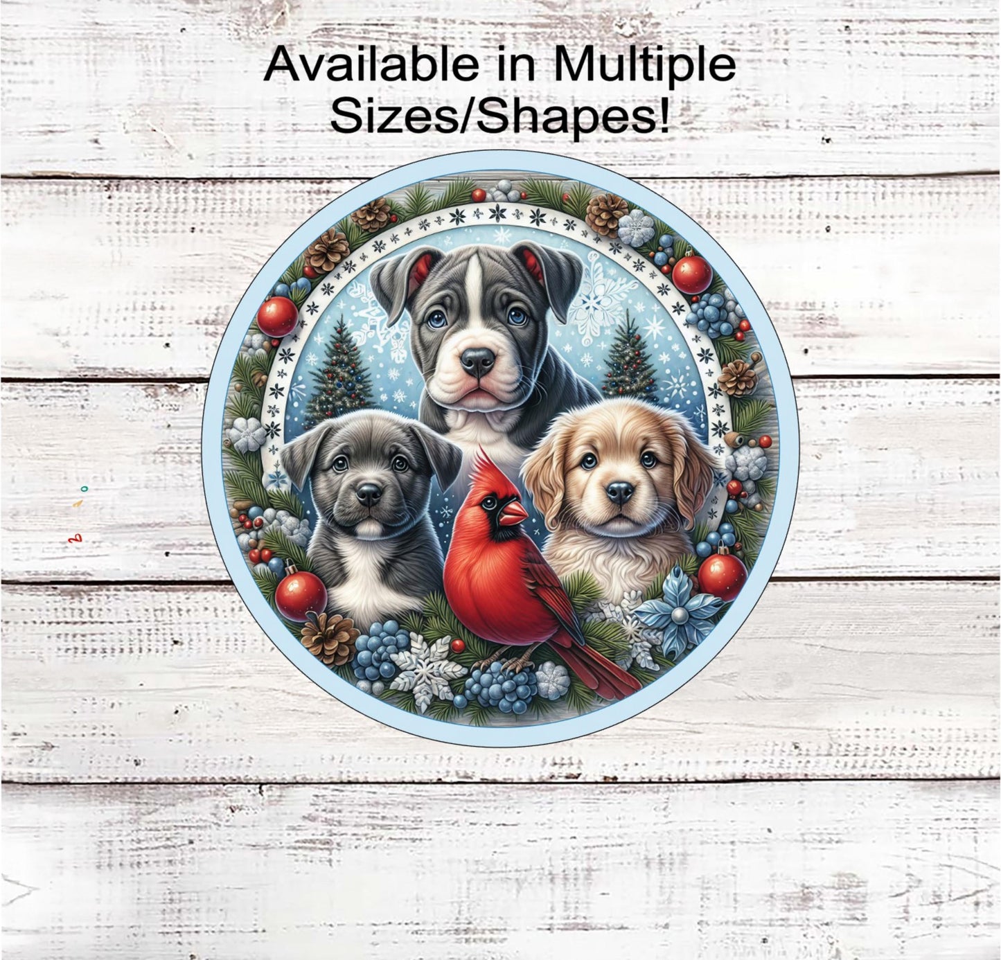Christmas Dog Wreath Sign, Puppy Lover, Cardinal Bird Decor- PA2273