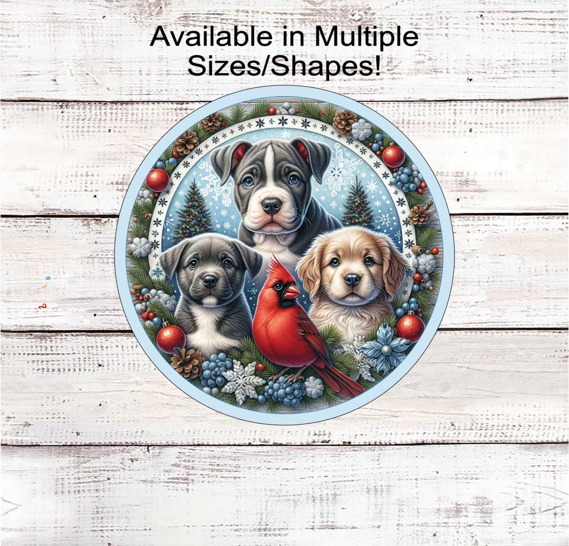 Christmas Dog Wreath Sign, Puppy Lover, Cardinal Bird Decor- PA2273