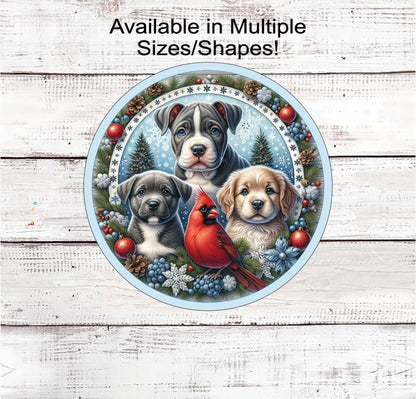 Christmas Dog Wreath Sign, Puppy Lover, Cardinal Bird Decor- PA2273