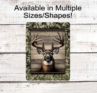 Deer Wreath Sign, Camo Decor, Rustic Farmhouse, Cabin Decor, Wildlife Lover- PA2276