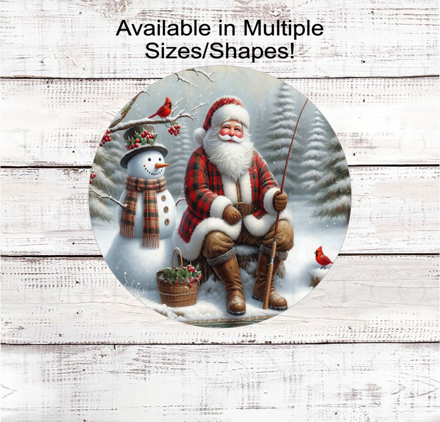 Christmas Wreath Sign, Santa Claus, Snowman, Fishing Lover, Cabin Decor- PA2288