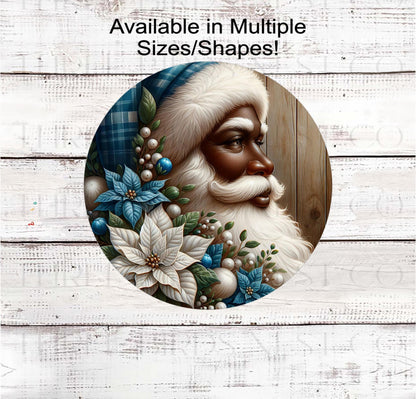 African American Santa Claus Wreath Sign, Blue Christmas - ET2289