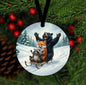 Bear Raccoon and Fox Snow Day Double-Sided Metal Christmas Ornament, Sledding Fun