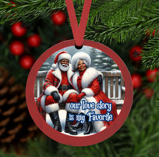 African American Santa and Mrs Claus Double-Sided Metal Christmas Ornament