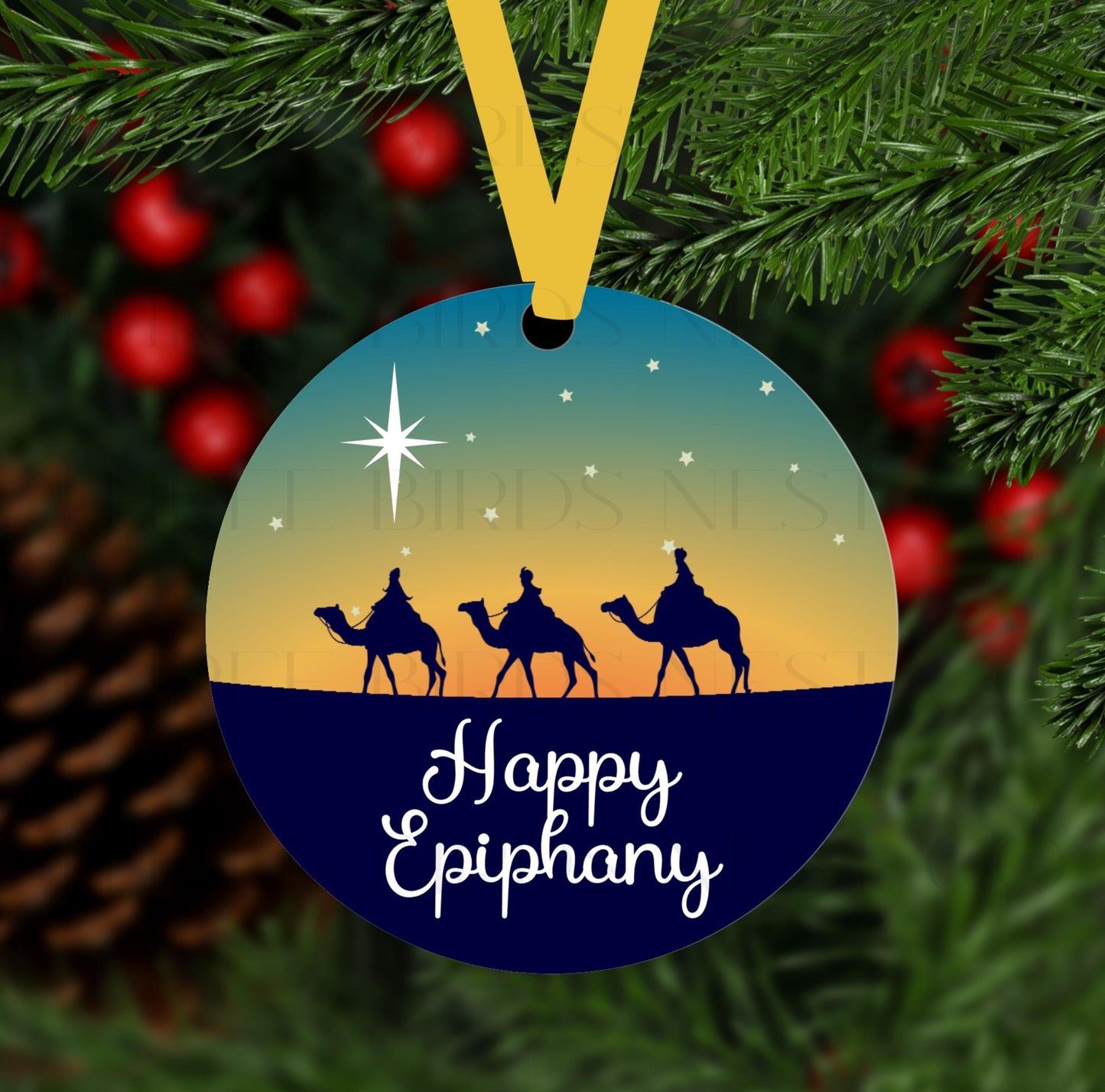 Nativity Double-Sided Metal Christmas Ornament, Wise Men Still Seek Him, Happy Epiphany, Elegant Christmas